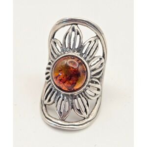 Shablool Didae Amber Stone Flower Statement Ring Size 4.75 925 Sterling silver